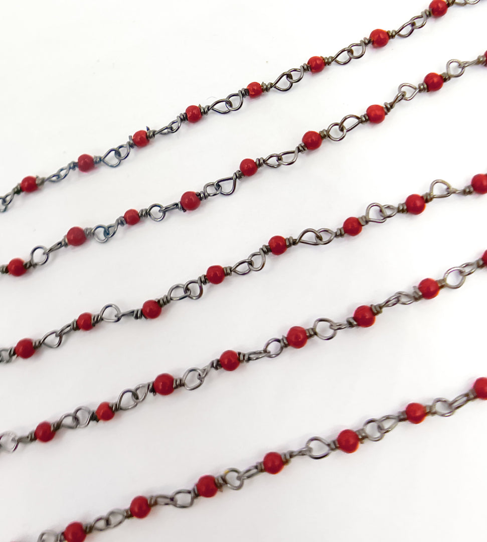 Red Coral Wire Wrap Chain. COR6