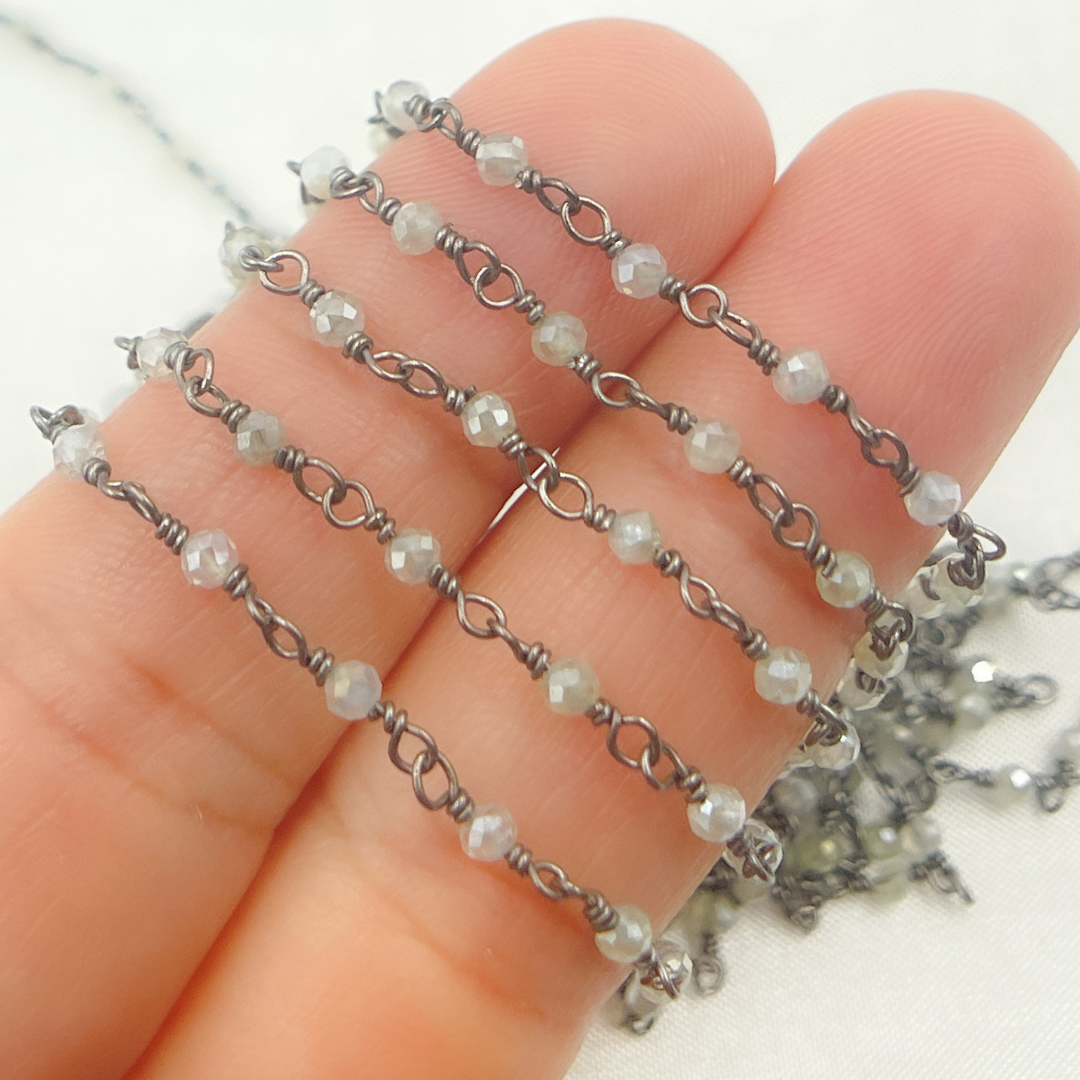 Coated Prehnite Oxidized 925 Sterling Silver Wire Chain.