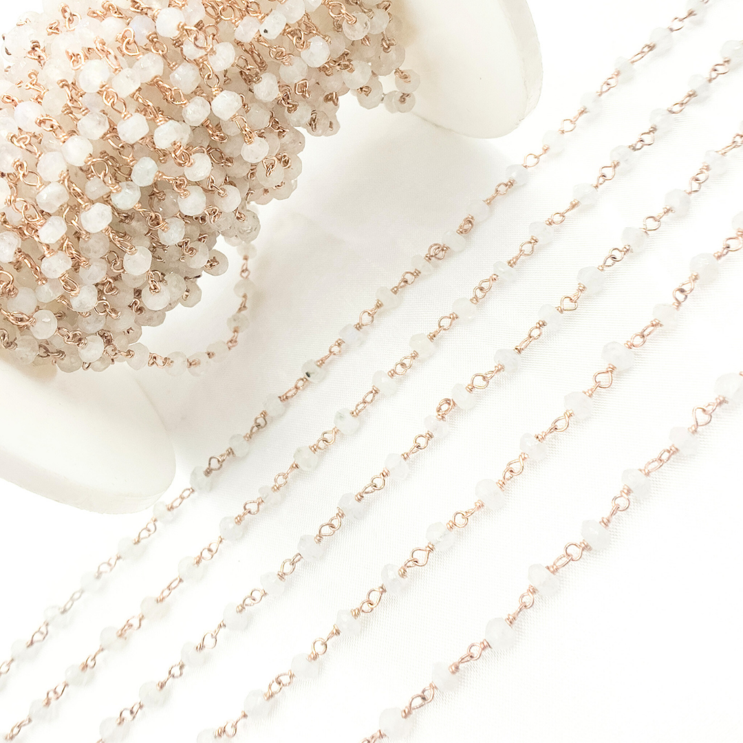 White Moonstone Rose Gold Plated Wire Chain. WMS27