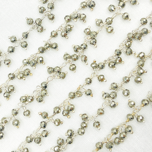 Steel Pyrite Cluster Dangle 925 Sterling Silver Wire Chain