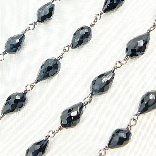 Black Spinel Pear Shape Oxidized Wire Chain