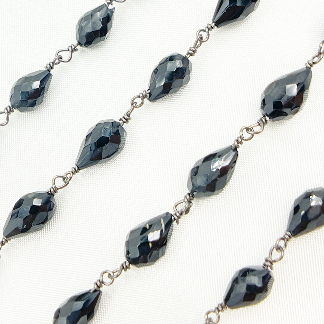 Black Spinel Pear Shape Oxidized Wire Chain. BSP52