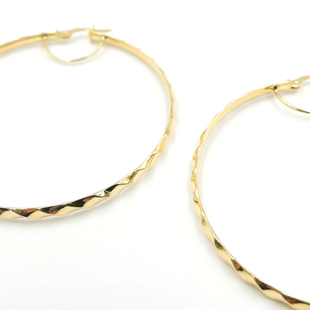 GER106. 14K Solid Gold Twisted Hoop Earrings