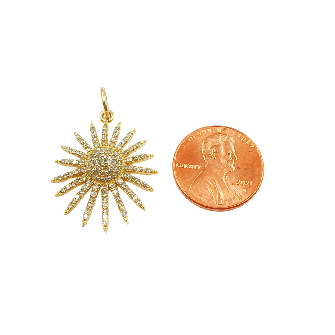 14K Solid Gold Diamond Sun Charm