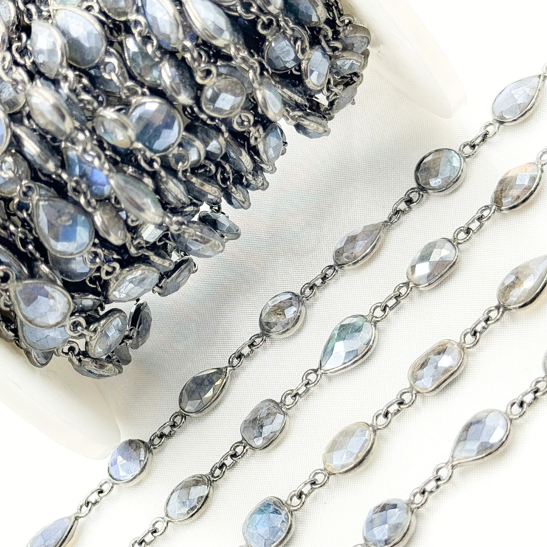 Coated Labradorite Pear & Round Shape Bezel Oxidized Wire Chain. CLB73