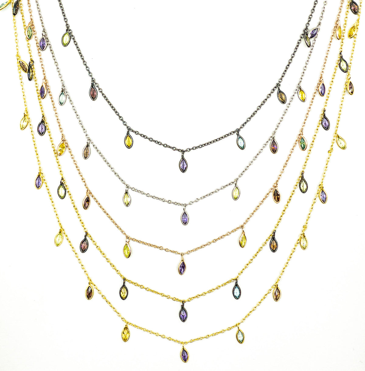 Multi Color Cubic Zirconia Marquise Shape Dangle Chain
