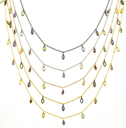 Multi Color Cubic Zirconia Marquise Shape Dangle Chain
