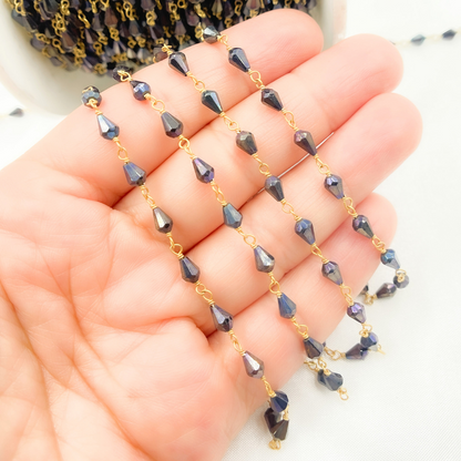 Coated Black Spinel Tear Drop Wire Chain.
