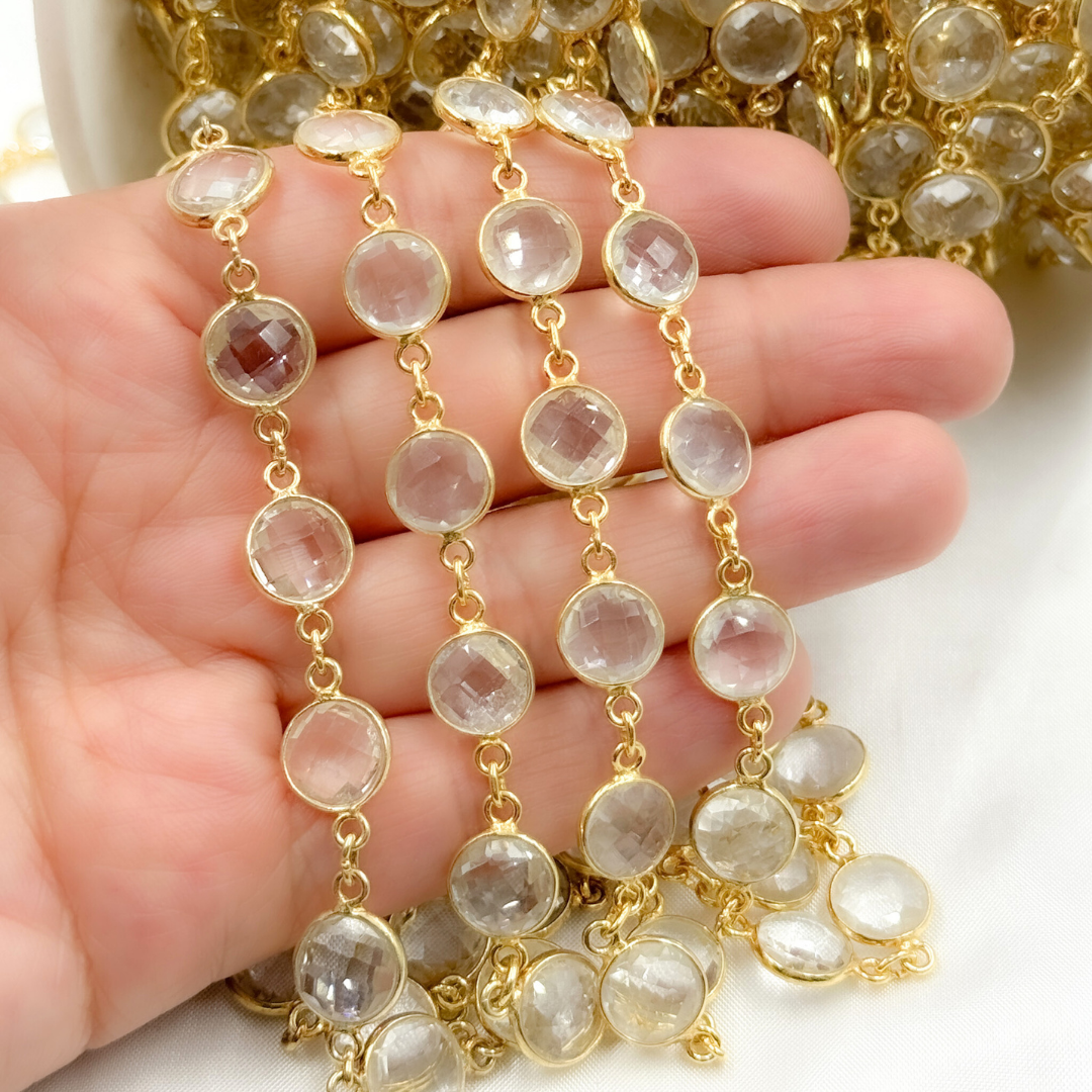 Crystal Round Shape Bezel Gold Plated Wire Chain. CR35