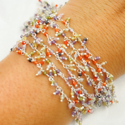 Multi Color C.Z. Cluster Dangle 925 Sterling Silver Wire Chain