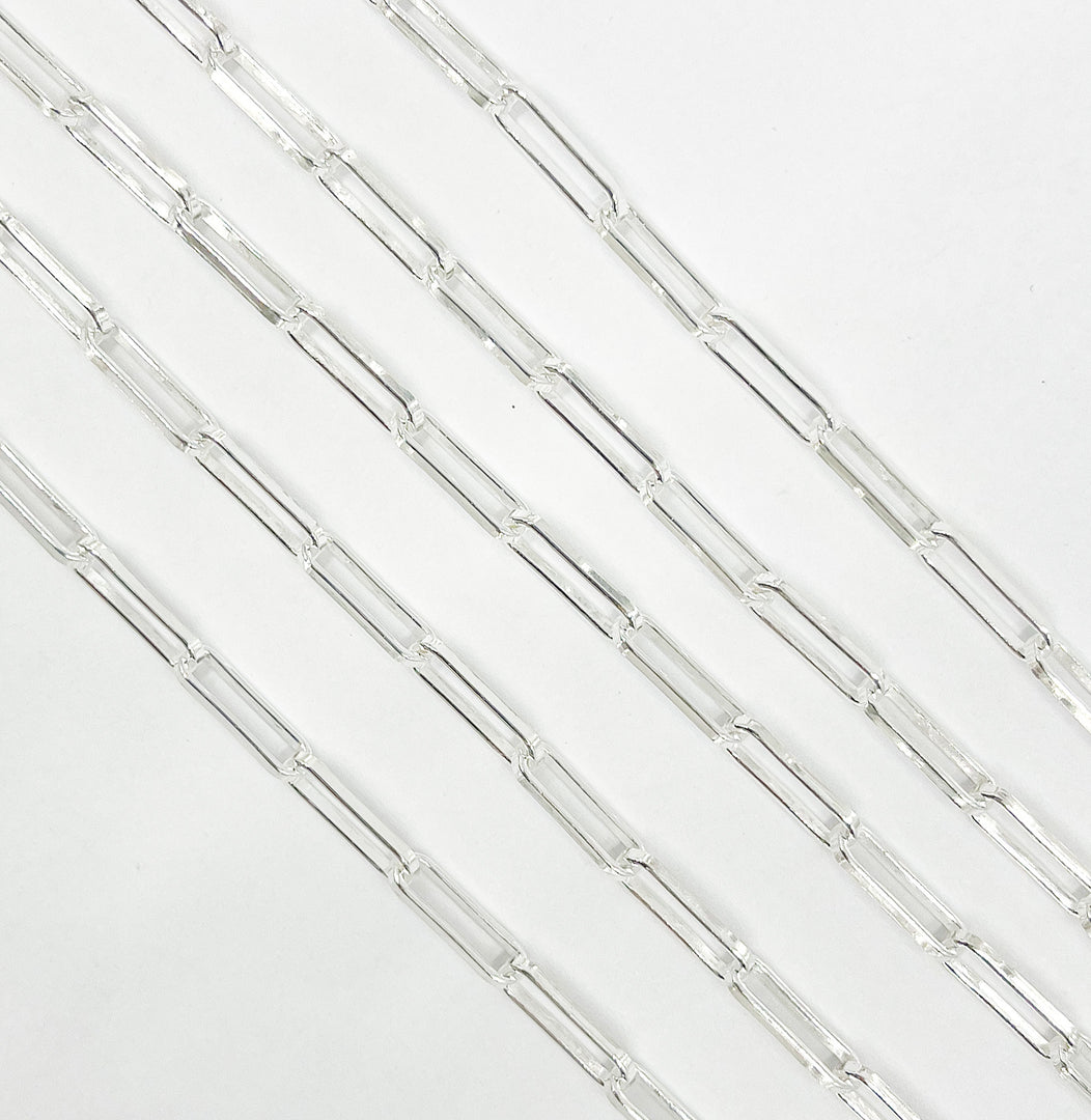 925 Sterling Silver Paperclip Chain, Smooth Rectangle Link Chain. V124SS