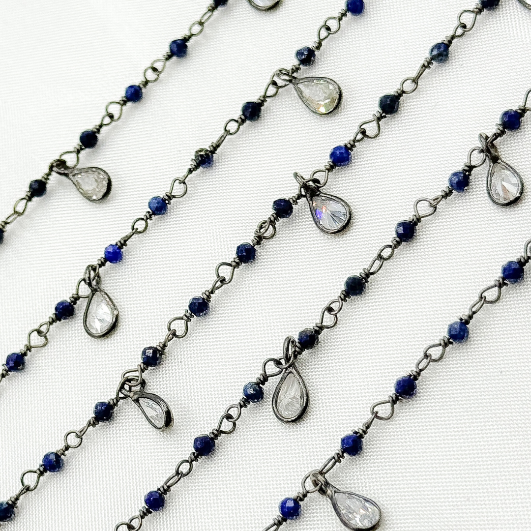 Lapis Lazuli & CZ Dangle Gold Plated Wire Chain.