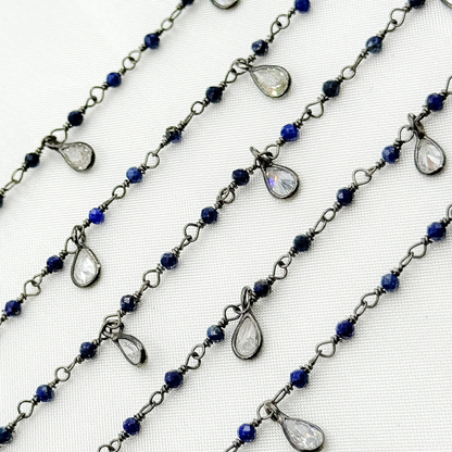 Lapis Lazuli & CZ Dangle Gold Plated Wire Chain.
