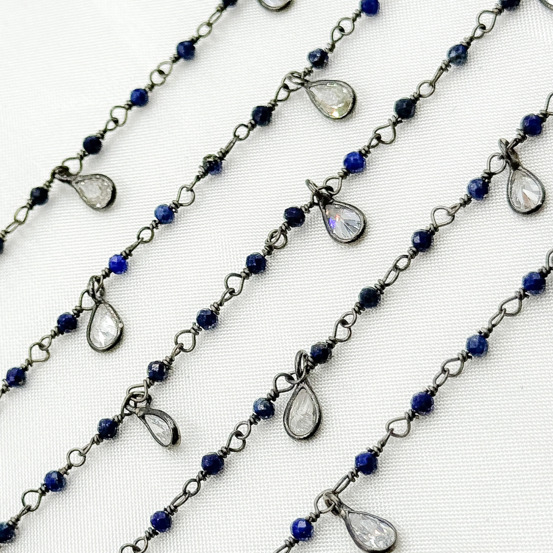 Lapis Lazuli & CZ Dangle Gold Plated Wire Chain. LAP14