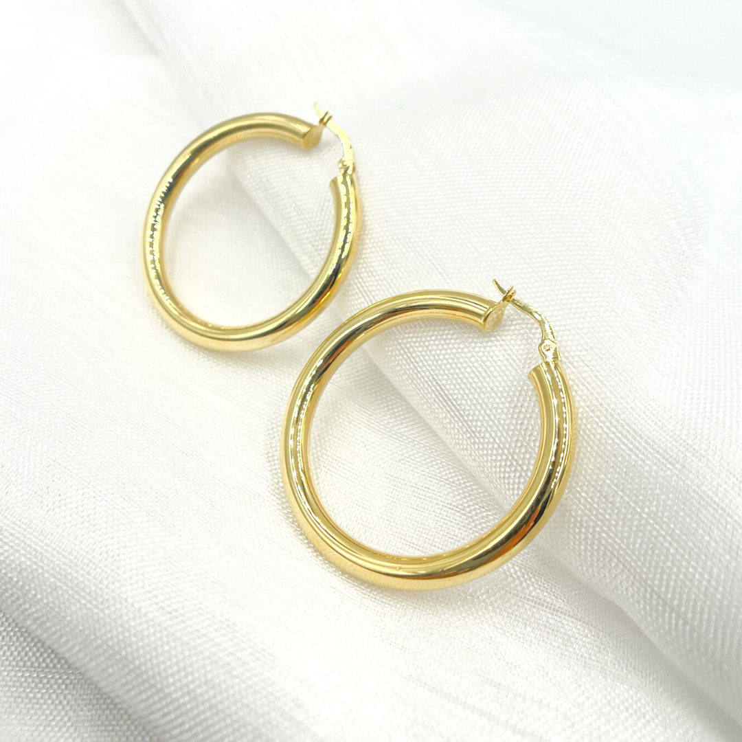 14K Solid Gold Hollow Smooth Hoop