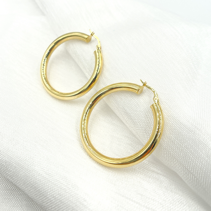 14K Solid Gold Hollow Smooth Hoop