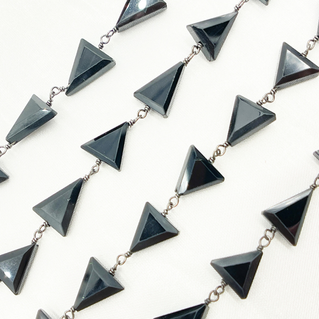 Black Spinel Triangle Shape Oxidized 925 Sterling Silver Wire Chain