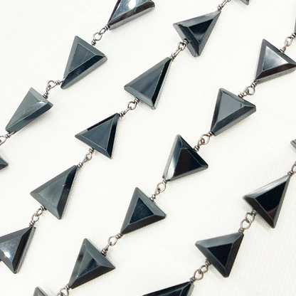 Black Spinel Triangle Shape Oxidized 925 Sterling Silver Wire Chain