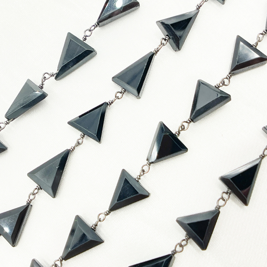 Black Spinel Triangle Shape Oxidized 925 Sterling Silver Wire Chain