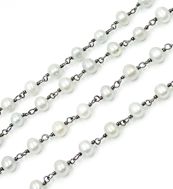 Grey Freshwater Pearl Wire Wrap Chain. PRL29