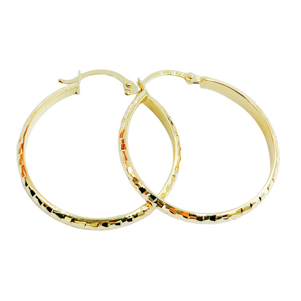 14K Gold Diamond Cut Hoop Earrings. 