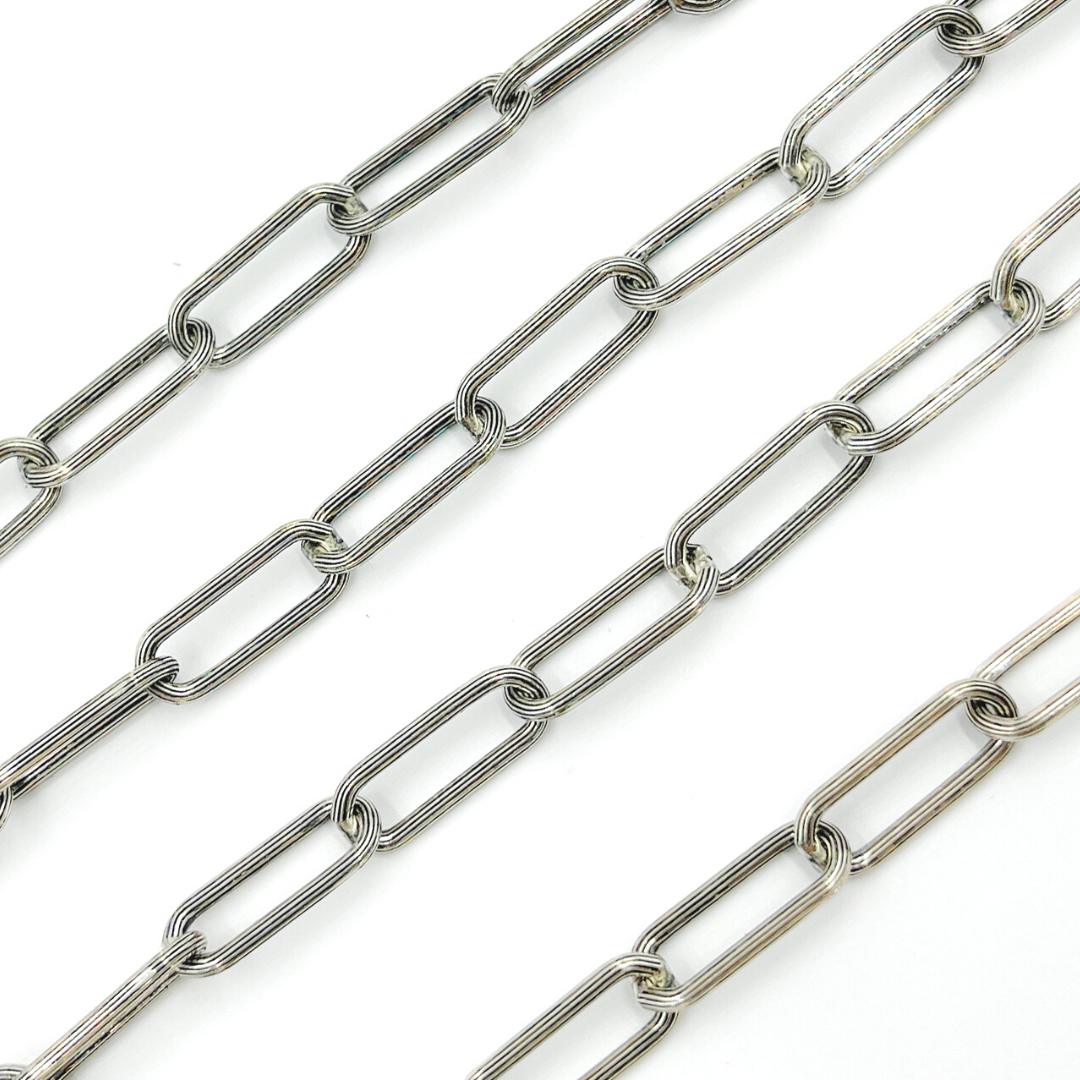 V145OX. Oxidized Sterling Silver Texture Paper Clip Chain