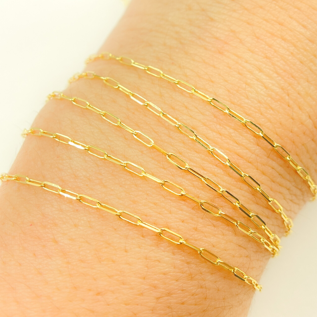 14K Solid Yellow Gold Flat Paperclip Chain by Foot