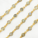 Load image into Gallery viewer, Labradorite Round Shape Bezel Gold Plated Wire Chain. LAB110
