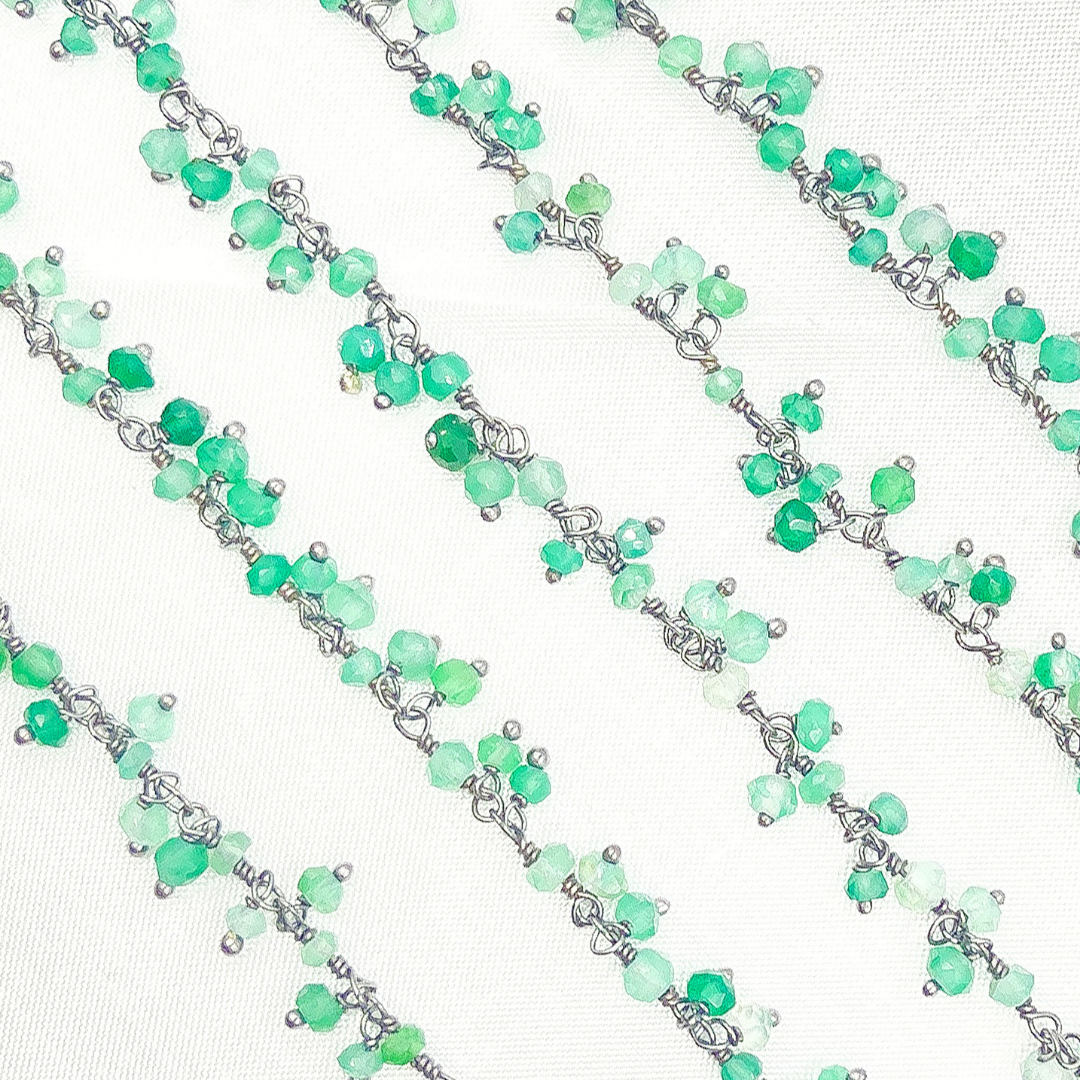Green Onyx Cluster Dangle Oxidized Wire Chain.