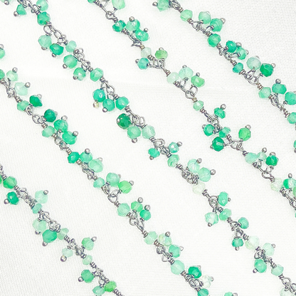 Green Onyx Cluster Dangle Oxidized Wire Chain.