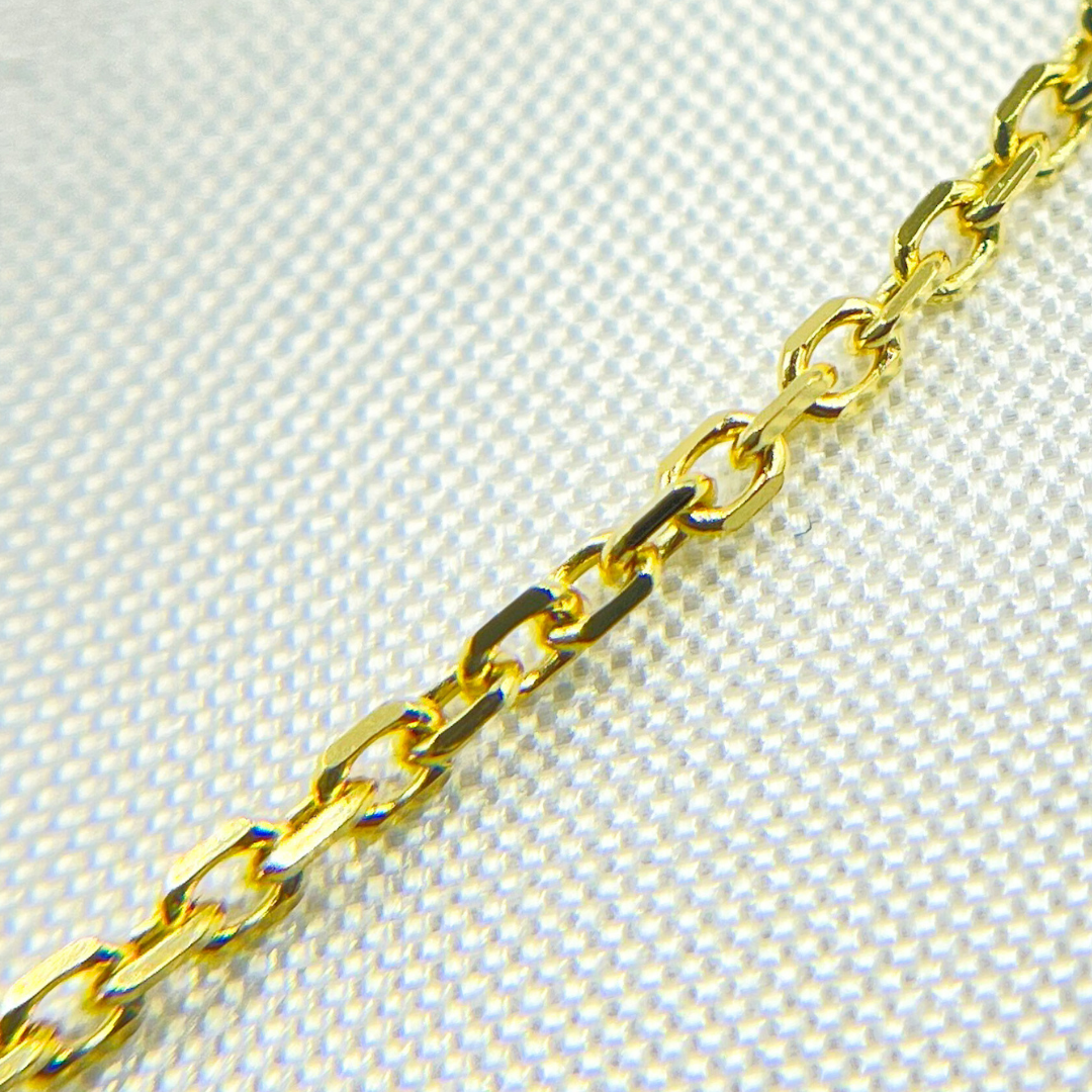 14K Solid Gold Diamond Cut Cable Chain