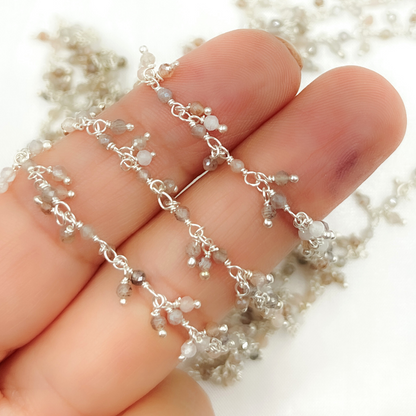Coated Multi Moonstone Cluster Dangle 925 Sterling Silver Wire Chain.