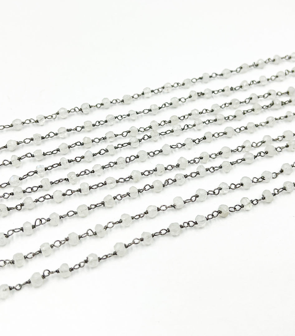 White Moonstone Oxidized 925 Sterling Silver Wire Chain. WMS19