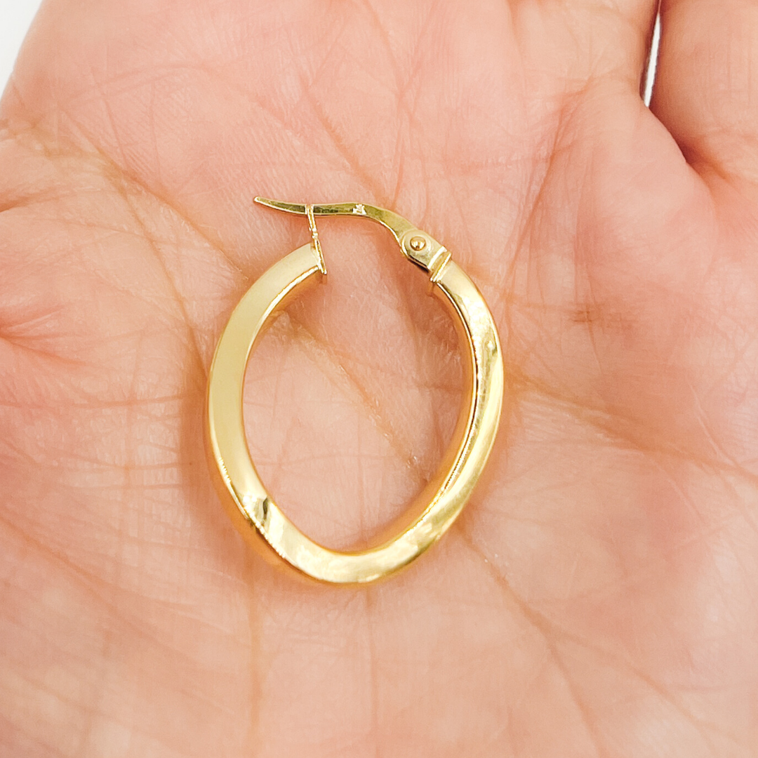 14K Solid Gold Flat &amp; Twisted Hoop Earrings. 