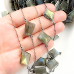 Load image into Gallery viewer, Labradorite Rectangle Shape Bezel Oxidized Connected Wire Chain. LAB116
