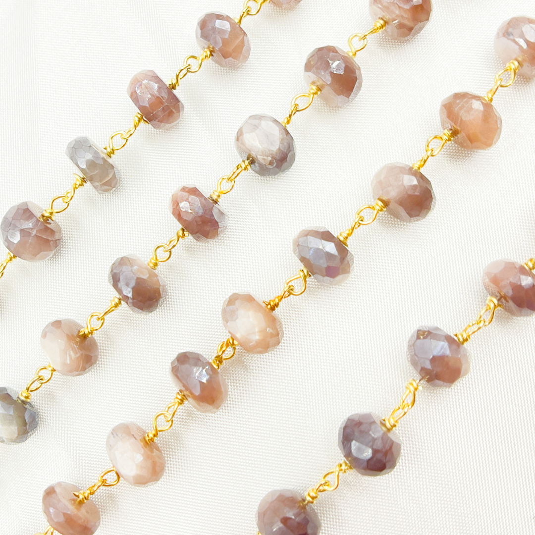 Coated Taupe Moonstone Gold Plated Wire Chain. CMS80