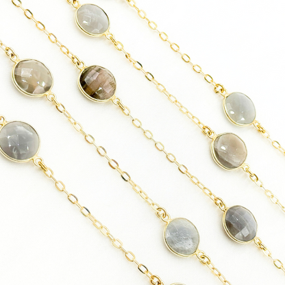 Grey Moonstone Gold Plated Connected Wire Chain.