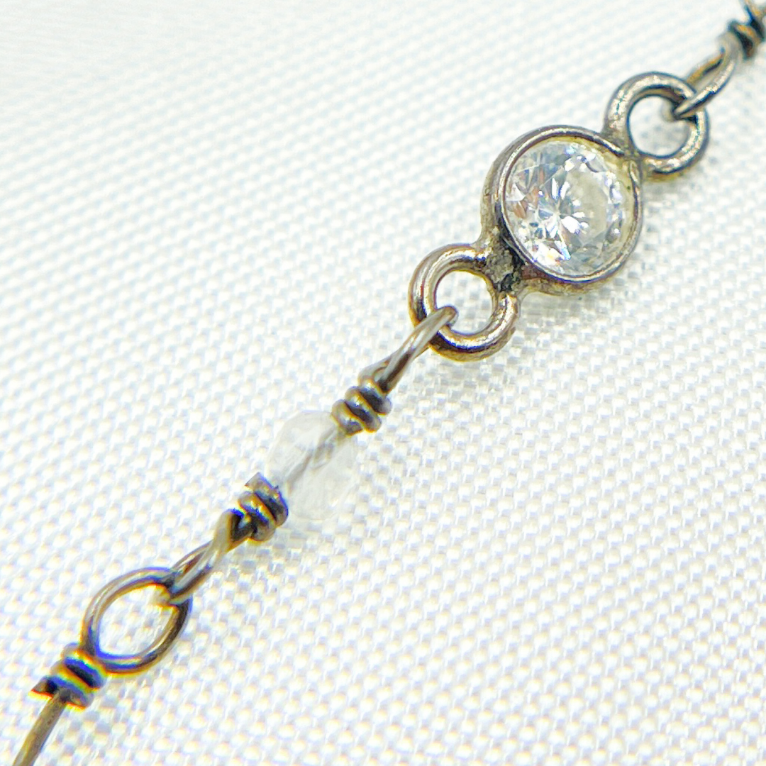 Coated Moonstone & CZ Combination Oxidized Wire Chain