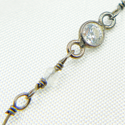 Coated Moonstone & CZ Combination Oxidized Wire Chain