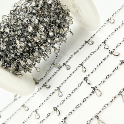 White Topaz & CZ Dangle Oxidized Wire Chain