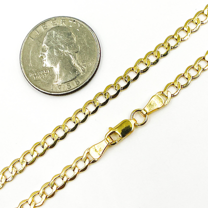 14K Solid Gold Hollow Flat Curb Necklace