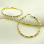 Load image into Gallery viewer, 14K Gold Hoop Earrings with Engraved Tornado Design.