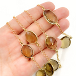 Load image into Gallery viewer, Whisky Quartz Organic Shape Bezel Gold Plated Wire Chain. QTZ4
