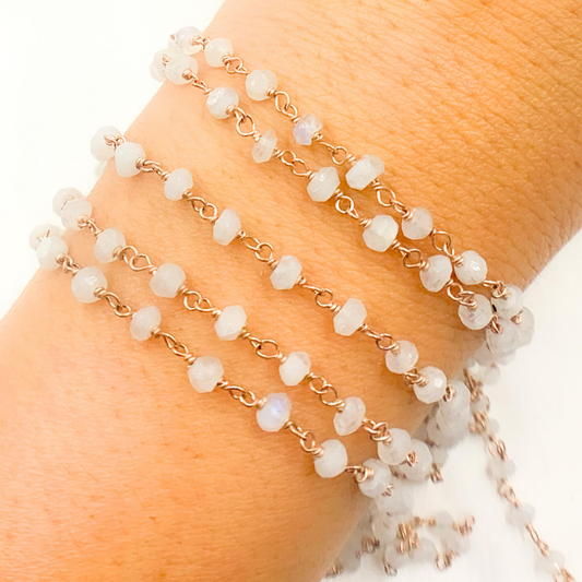 White Moonstone Rose Gold Plated Wire Chain