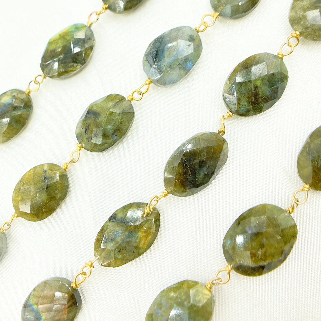 Labradorite Oval Shape Gold Plated Wire Chain