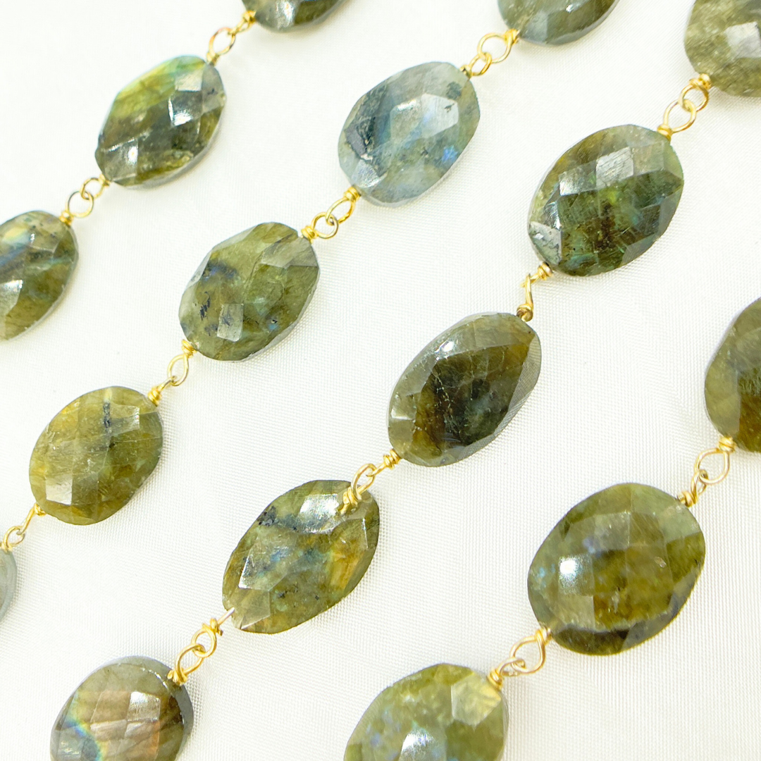 Labradorite Oval Shape Gold Plated Wire Chain. LAB70