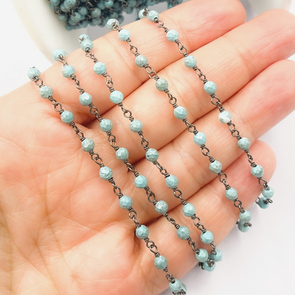Turquoise Black Rhodium 925 Sterling Silver Wire Chain