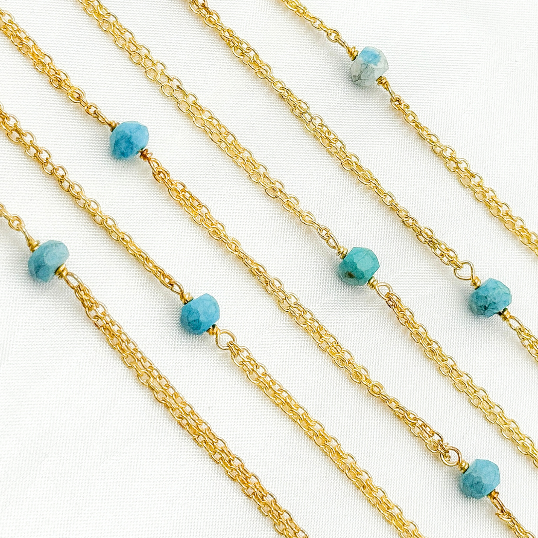 Turquoise Double Gold Plated Connected Wire Chain.