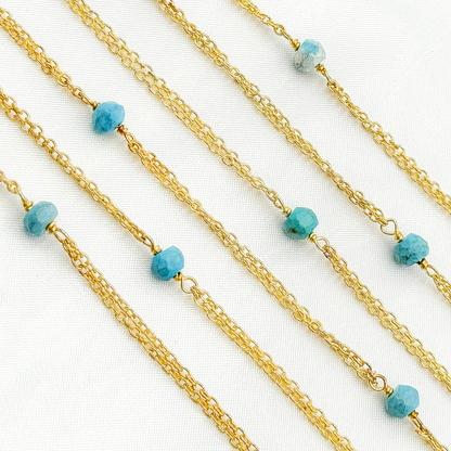 Turquoise Double Gold Plated Connected Wire Chain.
