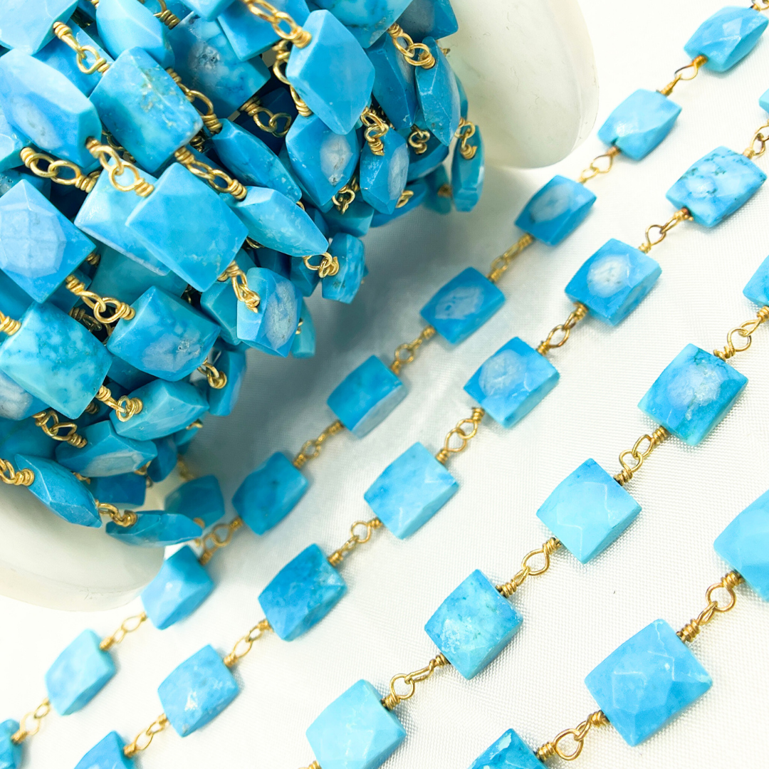Turquoise Rectangle Shape Gold Plated Wire Chain